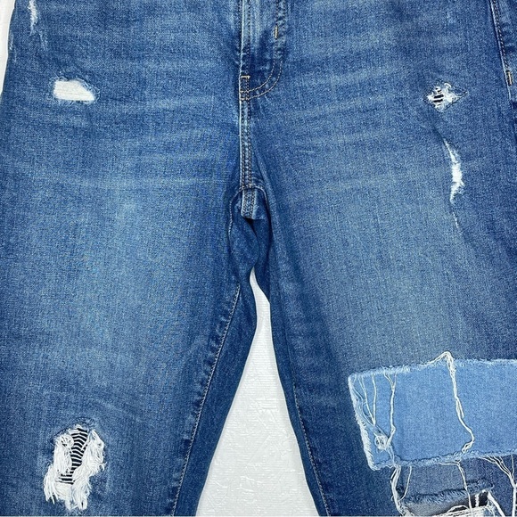 Women’s Old Navy Distressed Patchwork High Rise Tall Straight Leg Jeans Size 10 - Picture 4 of 9